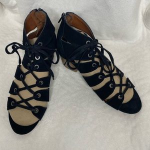 Lucky Brand black suede lace up heeled sandals size 8